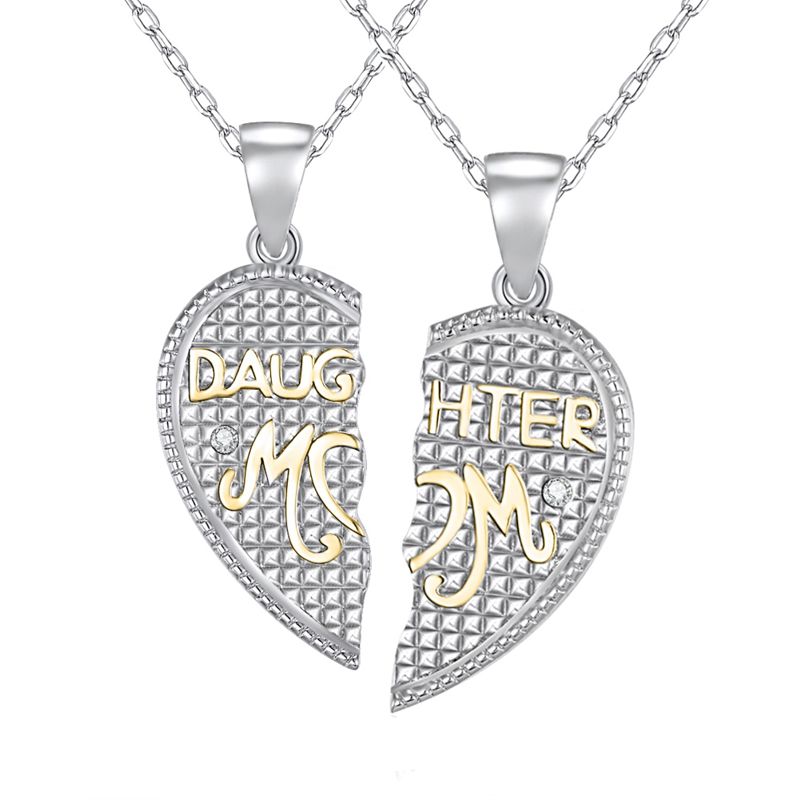 Daughter and Mom Heart Pendant - "break apart" Two Necklaces - Click Image to Close